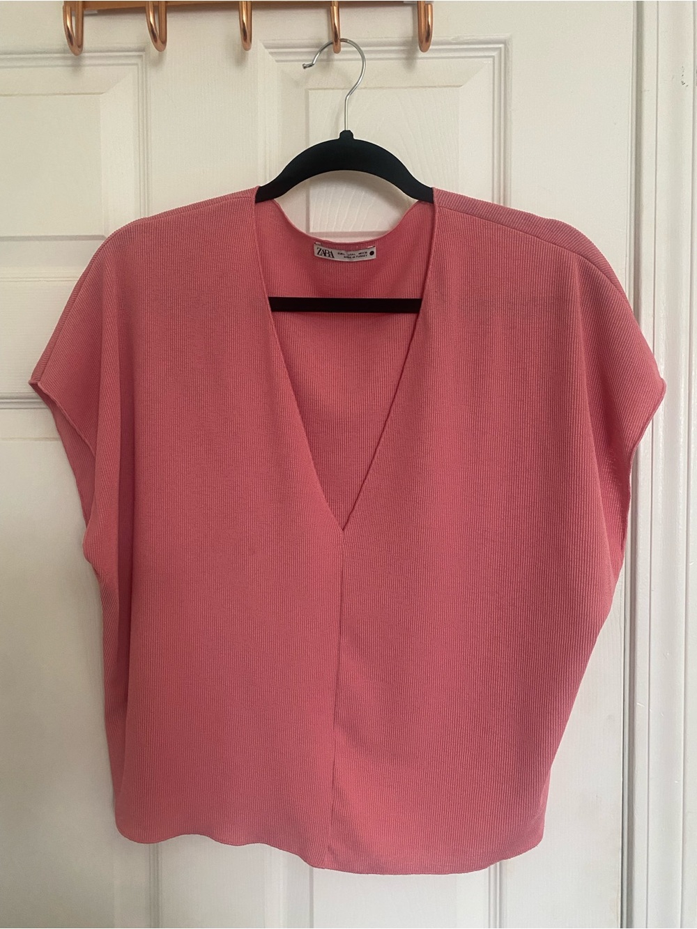 ZARA Rose Pink V-Neck Short Sleeve Knit Tunic